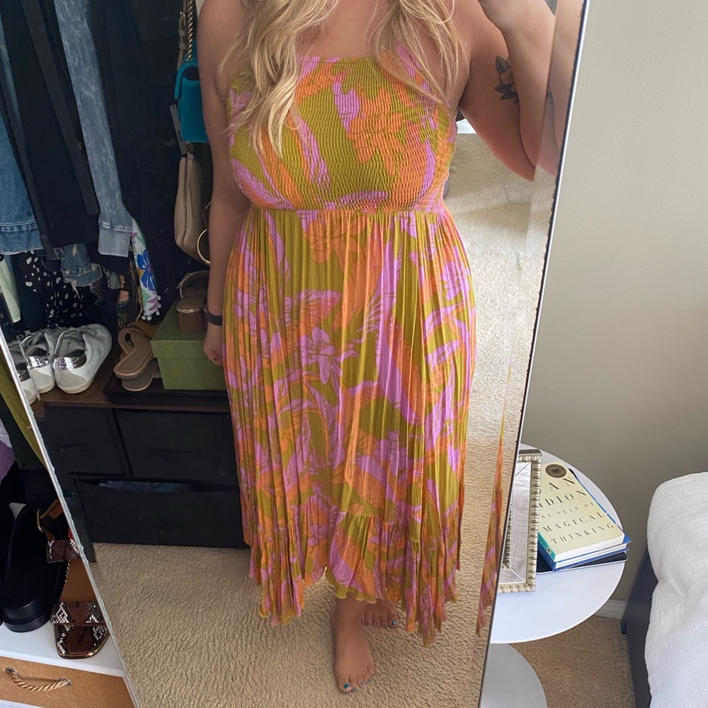 Free People Olive Green and Pink Maxi Dress